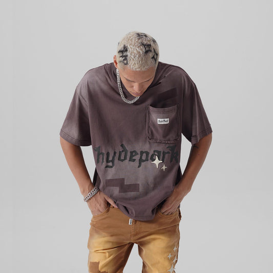 Distressed Pocket Tee - Brown