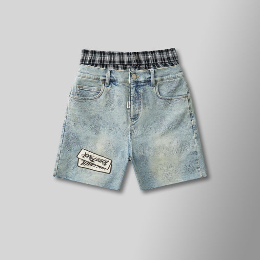 Vintage Denim Cut Off Shorts-Blue