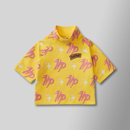 Puff The Magic Pattern Crop Top - Yellow