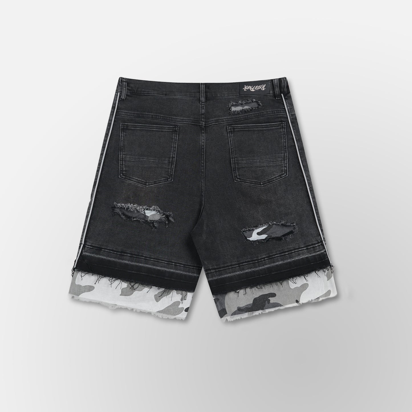 Camo Patch Striped Denim Short - Black