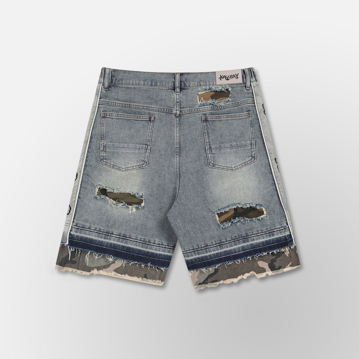 Camo Patch Striped Denim Short - Blue