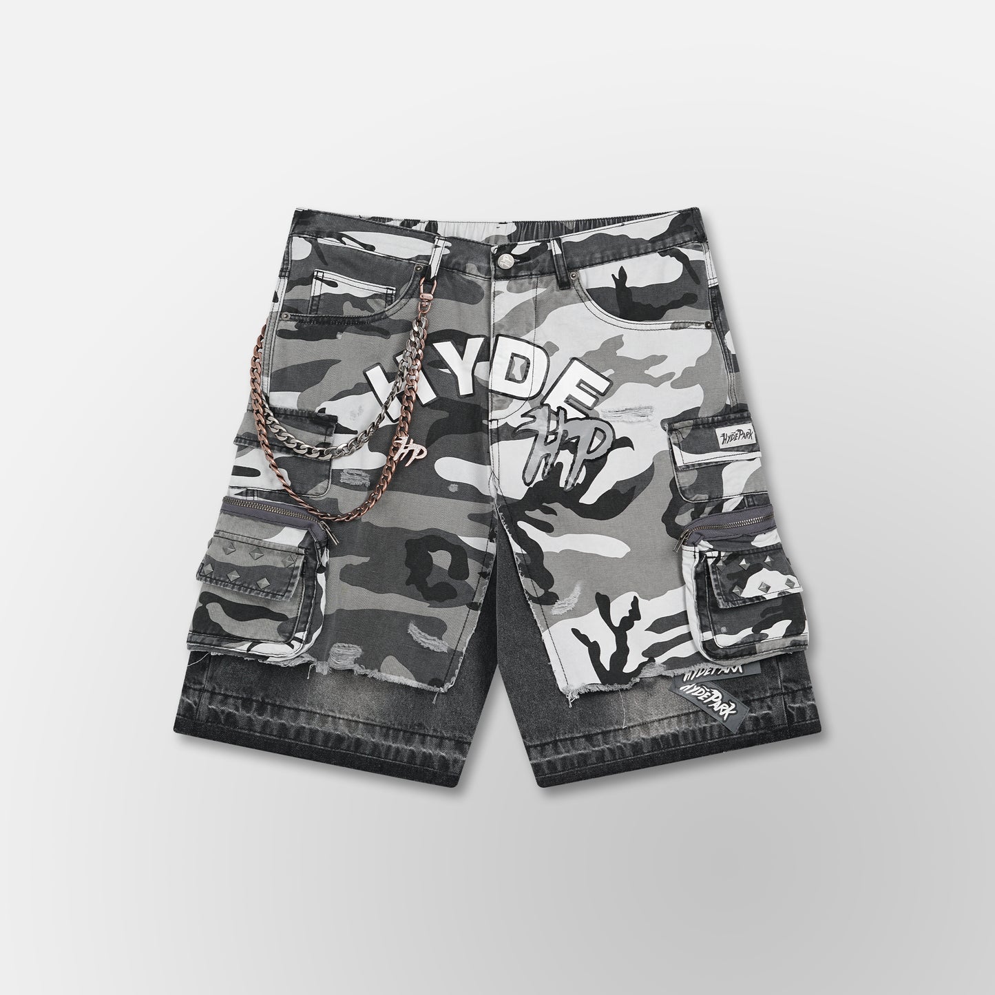 Camo x Denim Cargo Short - Black