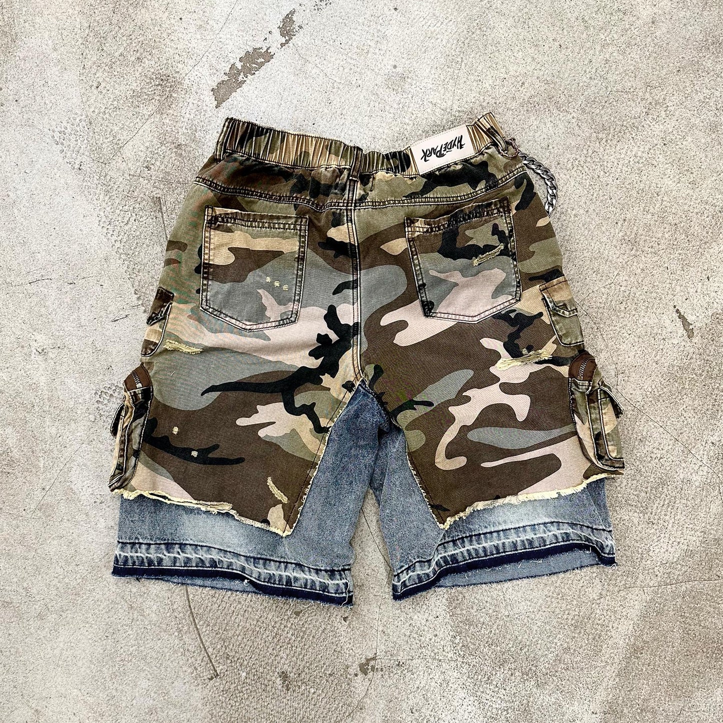 Camo x Denim Cargo Short - Military Green