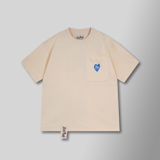 STAFF Pocket Tee - Cream with Blue Heart