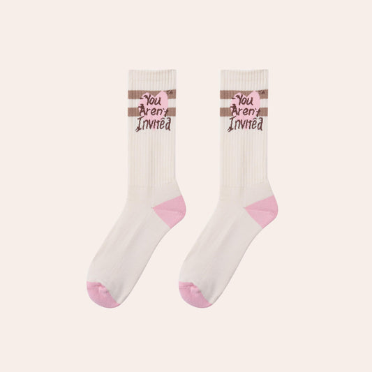 Y.A.I. Heart Sock - Off White & Pink